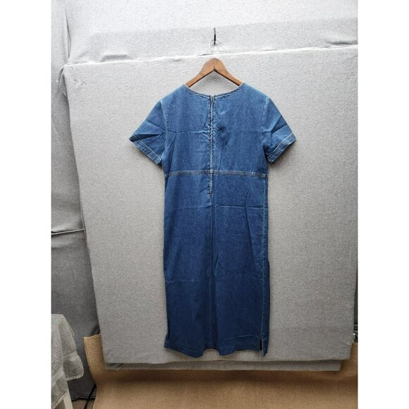 Boston Classics Denim Short-Sleeve Midi Dress With Pocket Size S 100% Cotton Blu - Picture 4 of 4
